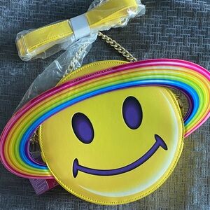 Loungefly Yellow Smiley Face Bag with Rainbow Rings